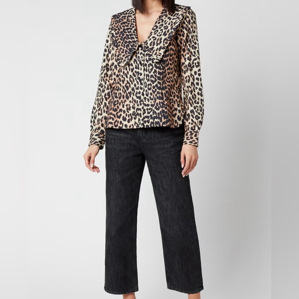 GANNI leopard top with peter pan collar